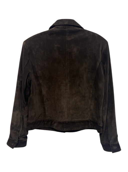 Harold's Size 8 Dark Brown Suede leather Hook & Eye Collar Flap Pockets Jacket Dark Brown / 8