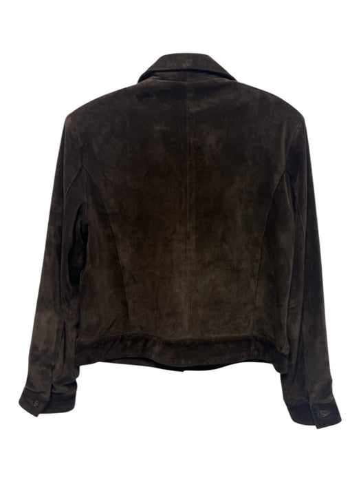 Harold's Size 8 Dark Brown Suede leather Hook & Eye Collar Flap Pockets Jacket Dark Brown / 8