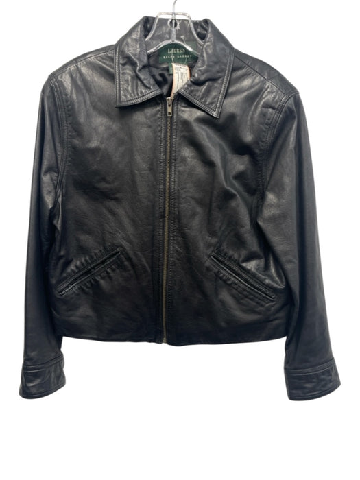 Lauren Ralph Lauren Size S Black Leather Zip Up Collar Pockets Jacket Black / S