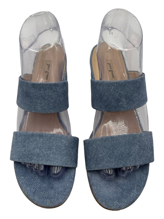 Paul Green Shoe Size 8 Blue Suede Denim Look Two Straps Midi Block Heel Sandals Blue / 8