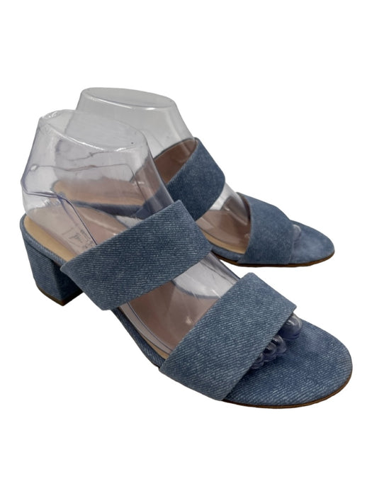 Paul Green Shoe Size 8 Blue Suede Denim Look Two Straps Midi Block Heel Sandals Blue / 8