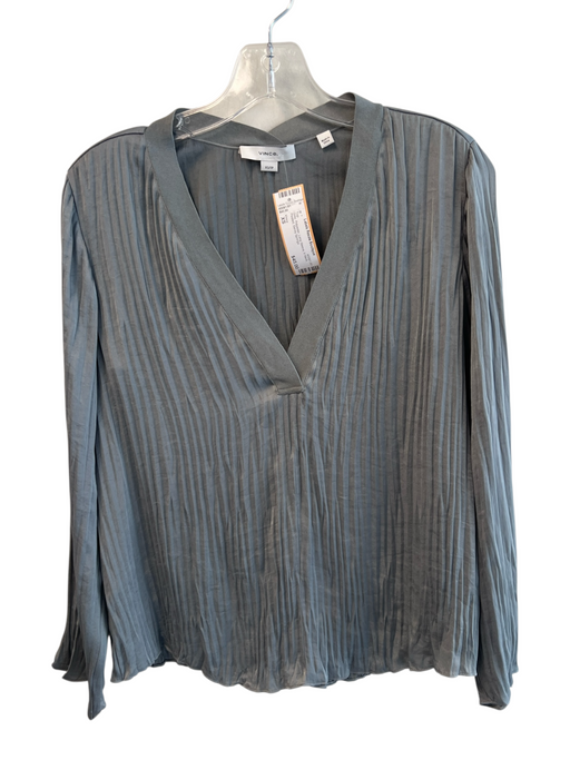 Vince Size XS Gray Polyester Long Sleeve V Neck Pleated Top Gray / XS