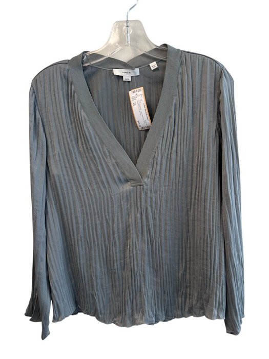 Vince Size XS Gray Polyester Long Sleeve V Neck Pleated Top Gray / XS