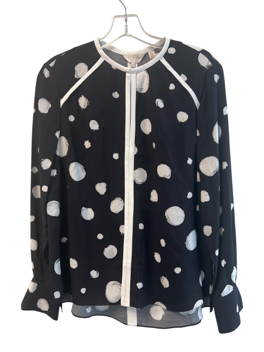 Ted Baker Size 2 Black Viscose Round Neck dots Long Sleeve Top Black / 2
