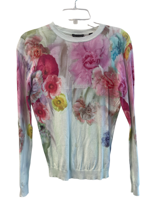 Ted Baker Size 2 Multi Cotton floral print Long Sleeve Round Neck Top Multi / 2