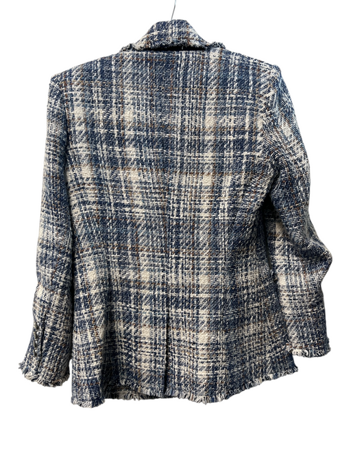 Veronica Beard Size 4 Blue Cotton Blend Tweed Blazer Silver Buttons Jacket Blue / 4