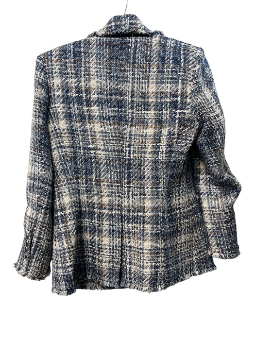 Veronica Beard Size 4 Blue Cotton Blend Tweed Blazer Silver Buttons Jacket Blue / 4