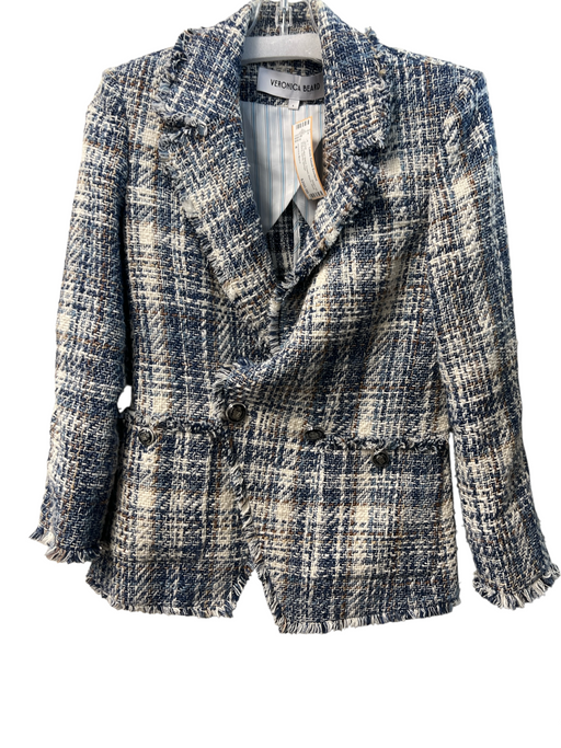 Veronica Beard Size 4 Blue Cotton Blend Tweed Blazer Silver Buttons Jacket Blue / 4