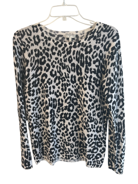 Joie Size S White Cashmere Lepoard Print Round Neck Long Sleeve Top White / S