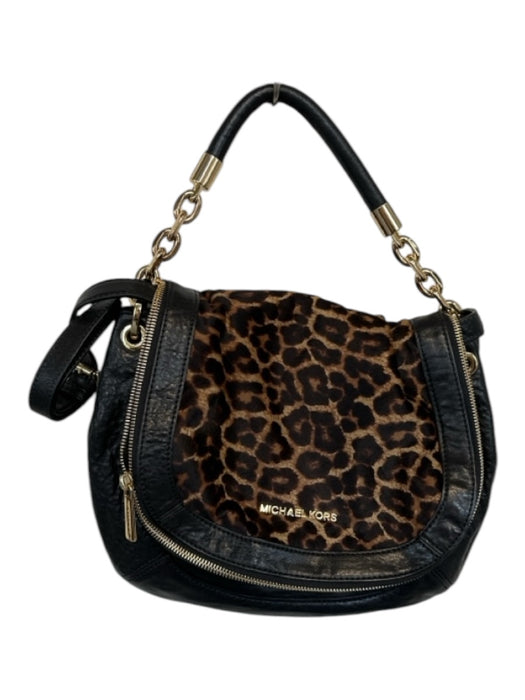 Michael Kors Black & Tan Leather Pony Hair Animal Print Chain Bag Black & Tan / M