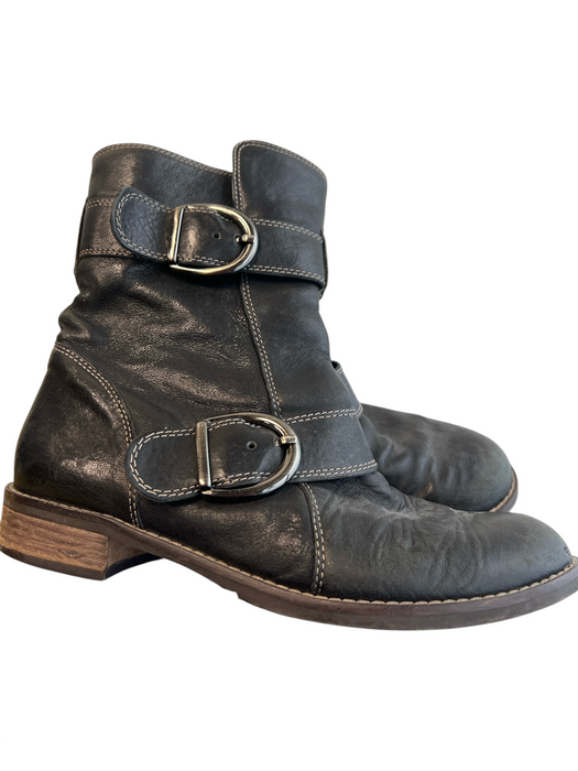 Paul Green Shoe Size 6 Black Leather Round Toe Silver Hardware Side Zip Boots Black / 6