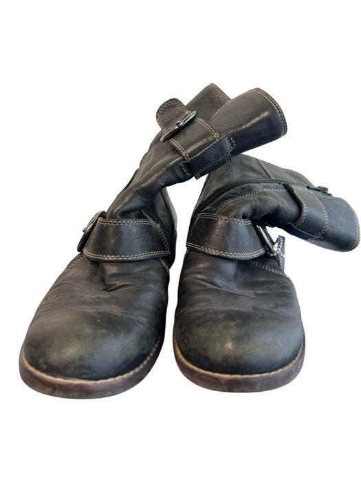 Paul Green Shoe Size 6 Black Leather Round Toe Silver Hardware Side Zip Boots Black / 6