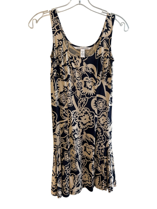 Diane Von Furstenberg Size 2 Tan & black Silk Sleeveless Abstract Floral Dress Tan & black / 2