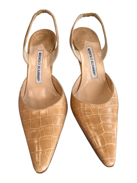 Manolo Blahnik Shoe Size 35.5 Light Tan Leather Slingbacks Pointed Toe Shoes Light Tan / 35.5