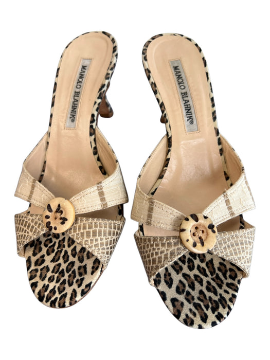 Manolo Blahnik Shoe Size 35.5 Tan & brown Leather open toe Animal Print Shoes Tan & brown / 35.5
