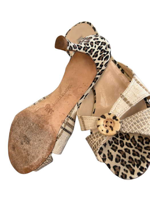 Manolo Blahnik Shoe Size 35.5 Tan & brown Leather open toe Animal Print Shoes Tan & brown / 35.5