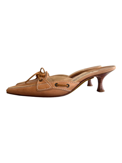 Manolo Blahnik Shoe Size 36.5 Tan Leather Pointed Toe Bow Tie Mule Shoes Tan / 36.5