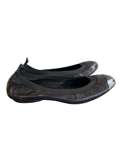 Chanel Shoe Size 36 Black Leather Patent Leather Toe Cap Flat Ballerina Shoes Black / 36