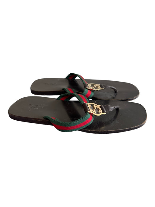 Gucci Shoe Size 36 Red & green Leather Canvas Gold Logo Flat Sandal Shoes Red & green / 36