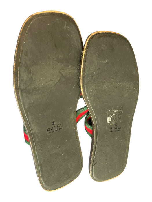 Gucci Shoe Size 36 Red & green Leather Canvas Gold Logo Flat Sandal Shoes Red & green / 36