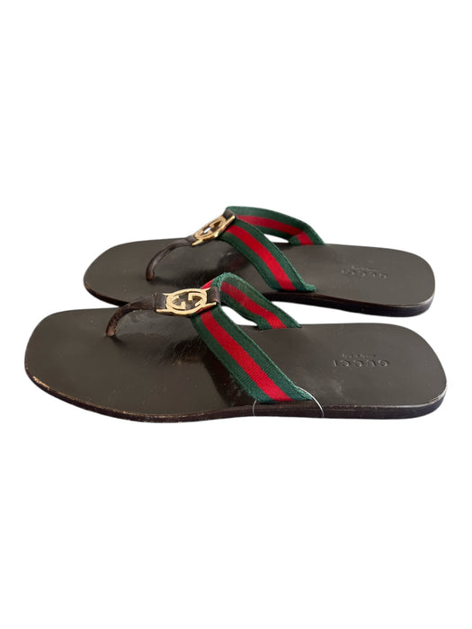 Gucci Shoe Size 36 Red & green Leather Canvas Gold Logo Flat Sandal Shoes Red & green / 36