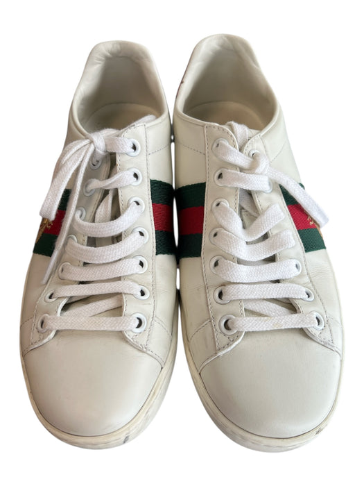 Gucci Shoe Size 36 White Leather Low Top lace up Bee Embroidery Shoes White / 36