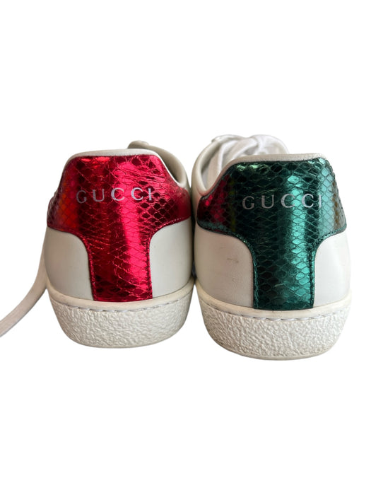 Gucci Shoe Size 36 White Leather Low Top lace up Bee Embroidery Shoes White / 36