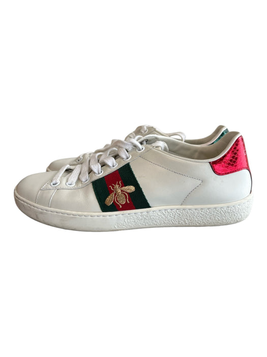 Gucci Shoe Size 36 White Leather Low Top lace up Bee Embroidery Shoes White / 36