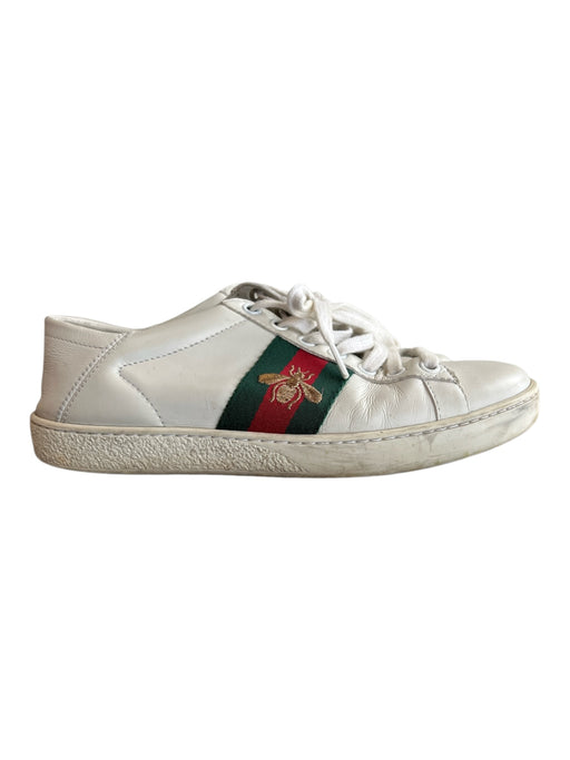 Gucci Shoe Size 36 White Leather Low Top lace up Bee Embroidery Sneaker Shoes White / 36