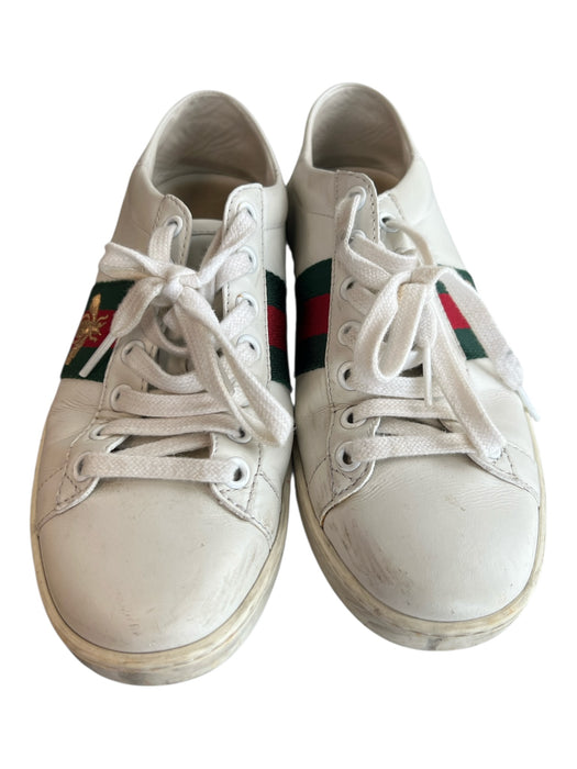 Gucci Shoe Size 36 White Leather Low Top lace up Bee Embroidery Sneaker Shoes White / 36