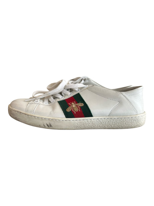 Gucci Shoe Size 36 White Leather Low Top lace up Bee Embroidery Sneaker Shoes White / 36