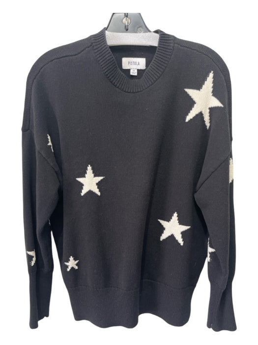 Pistola Size XS Black & White Cotton Crewneck stars Side Slits Sweater Black & White / XS