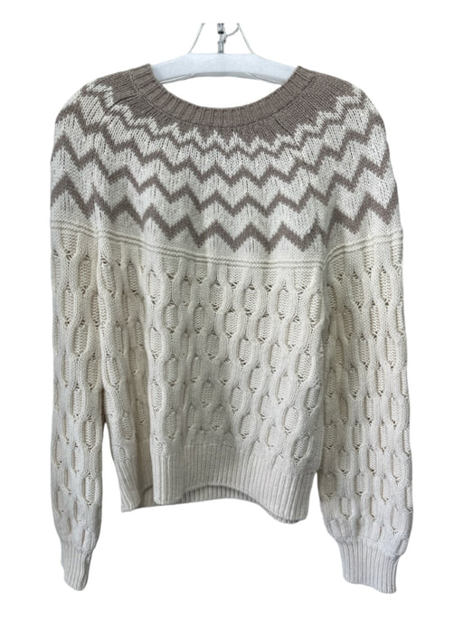 Splendid Size S Taupe & Cream Viscose & wool Fair Isle Cable Knit Sweater Taupe & Cream / S