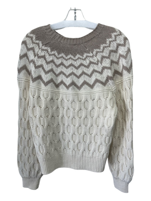 Splendid Size S Taupe & Cream Viscose & wool Fair Isle Cable Knit Sweater Taupe & Cream / S