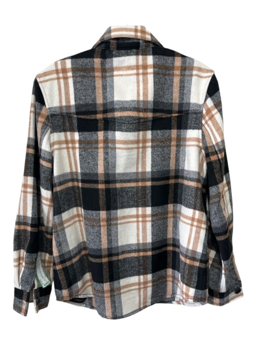 Rails Size XS Black, Brown & White Poly Blend Plaid Button Down Shacket Top Black, Brown & White / XS