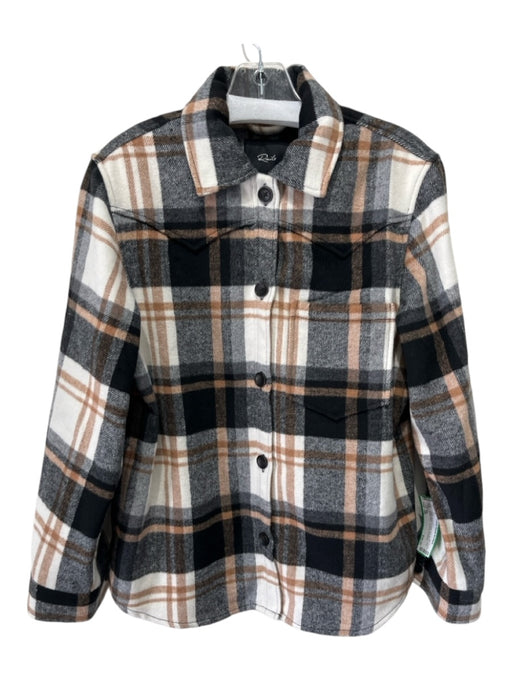 Rails Size XS Black, Brown & White Poly Blend Plaid Button Down Shacket Top Black, Brown & White / XS