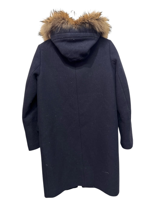 Sandro Size S Black & Brown Virgin Wool Blend Racoon Trim Zip Up Coat Black & Brown / S