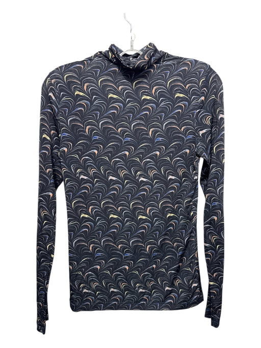 Ulla Johnson Size XS Black & Multi Rayon Turtle Neck Swirl Long Sleeve Top Black & Multi / XS