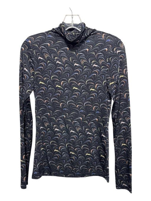 Ulla Johnson Size XS Black & Multi Rayon Turtle Neck Swirl Long Sleeve Top Black & Multi / XS
