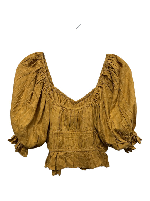 Cleobella Size XS Mustard Yellow Viscose Half Balloon Sleeve check Elastic Top Mustard Yellow / XS