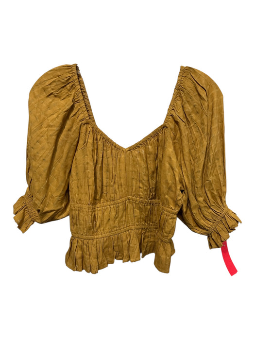 Cleobella Size XS Mustard Yellow Viscose Half Balloon Sleeve check Elastic Top Mustard Yellow / XS