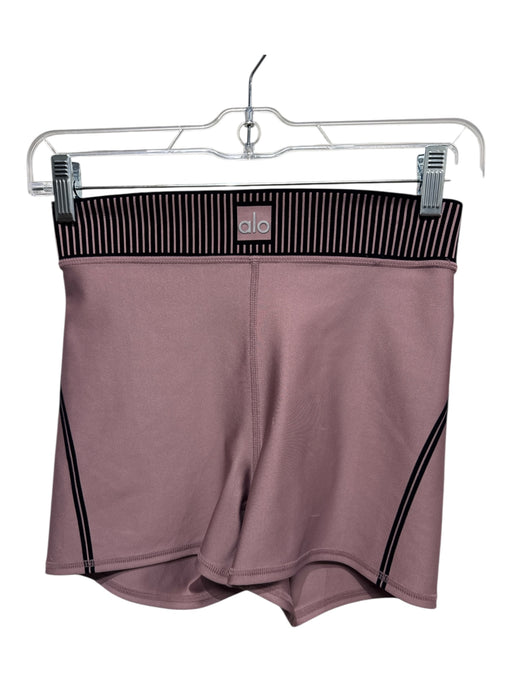 Alo Size S Mauve Pink & Black Elastic Stripe Detail Biker Shorts Shorts Mauve Pink & Black / S