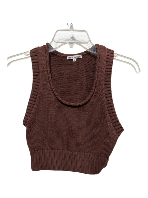 Reformation Size XS Brown Cotton Sleeveless Knit Scoop Neck Crop Top Brown / XS
