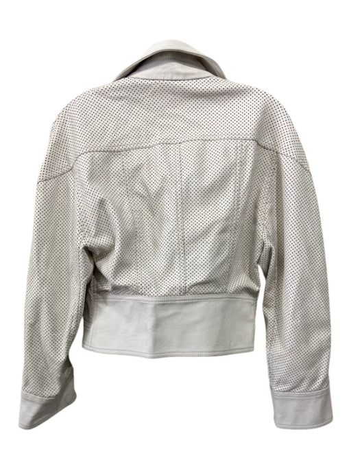 Stella McCartney Size 42 Cream White Polyester Perforated Zip Front Moto Jacket Cream White / 42