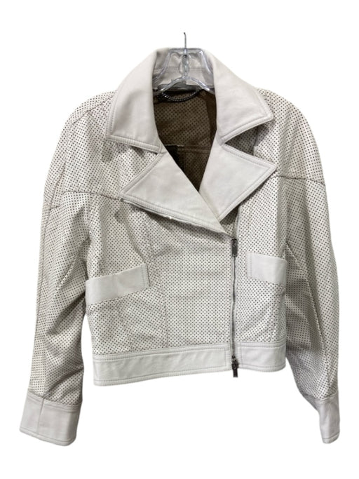 Stella McCartney Size 42 Cream White Polyester Perforated Zip Front Moto Jacket Cream White / 42