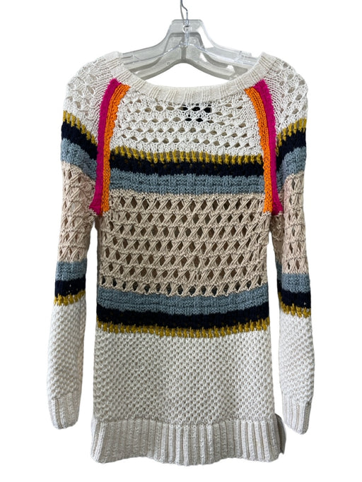 Smythe Size S White, Pink, Blue, Beige Cotton Open Knit Long Sleeve Sweater White, Pink, Blue, Beige / S