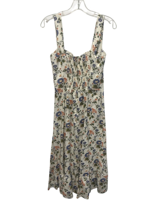Reformation Size 10 White, Blue, Multi Floral Sweetheart Neckline Midi Dress White, Blue, Multi / 10