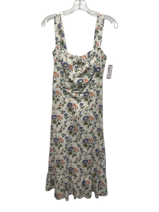 Reformation Size 10 White, Blue, Multi Floral Sweetheart Neckline Midi Dress White, Blue, Multi / 10