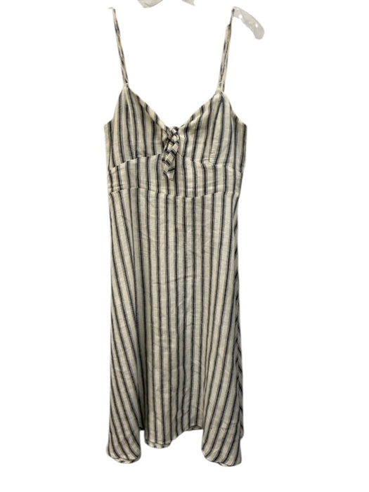Reformation Size 10 Cream & Blue Linen dashed stripe knot front Maxi Dress Cream & Blue / 10