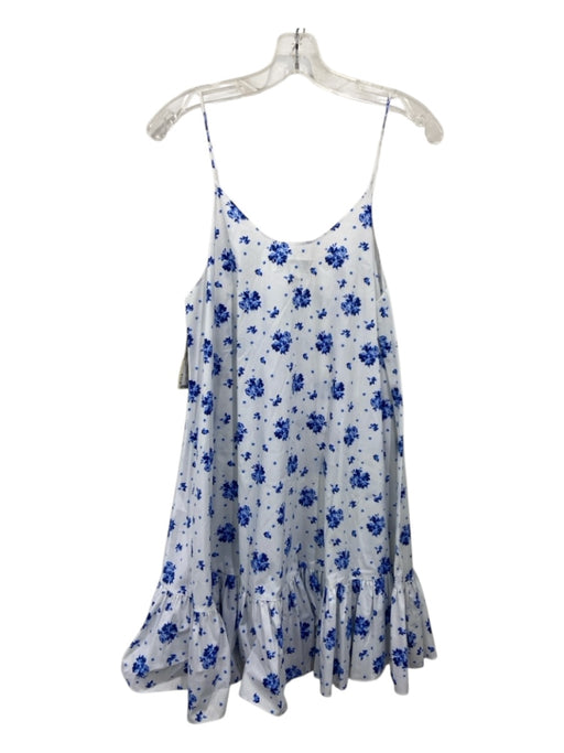 Caroline Constas Size Large White & Blue Cotton Blend Spaghetti Strap Dress White & Blue / Large